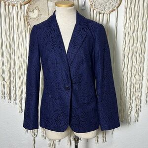 Trina Turk Blue Lace Single Button Closure Blazer Size 2